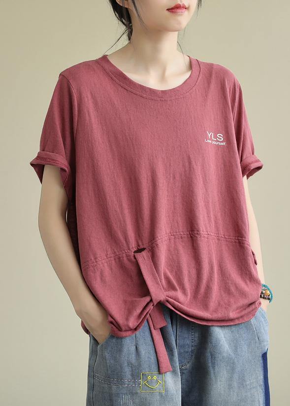O Neck Letter Cotton Shirts Ideas Red Top
