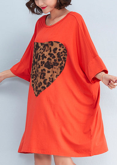 O Neck Baggy Cotton Clothes Pattern Orange Dresses Summer