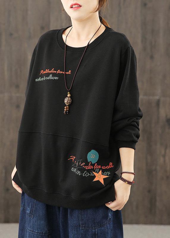 O Neck Clothes Sleeve Black Cartoon Print Blouses