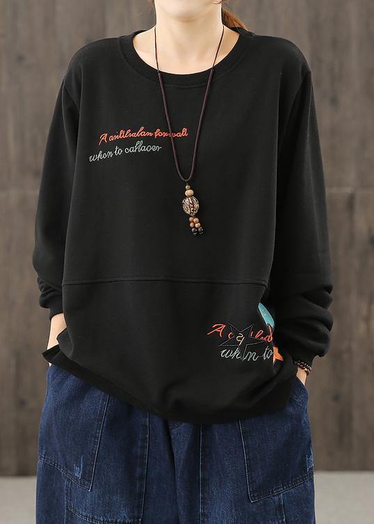 Beautiful o neck clothes Sleeve black Cartoon print blouses