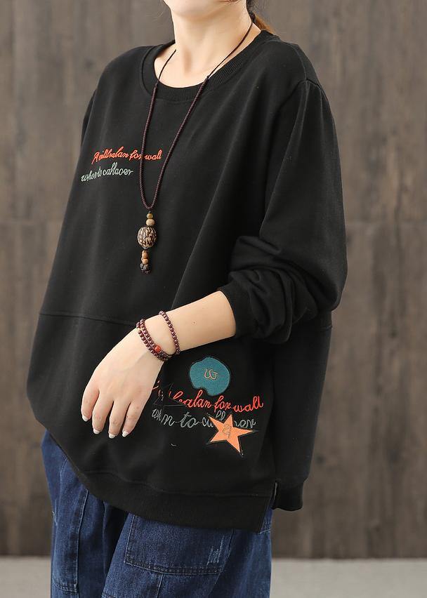 O Neck Clothes Sleeve Black Cartoon Print Blouses