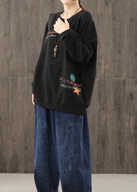 O Neck Clothes Sleeve Black Cartoon Print Blouses