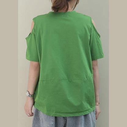 O Neck Off the Shoulder Cotton Blouse Design Green Print Tops