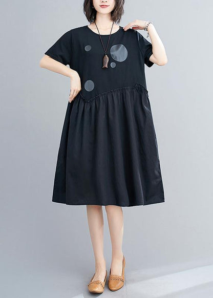 O Neck Patchwork Cotton Summer Tunic Catwalk Black Dress