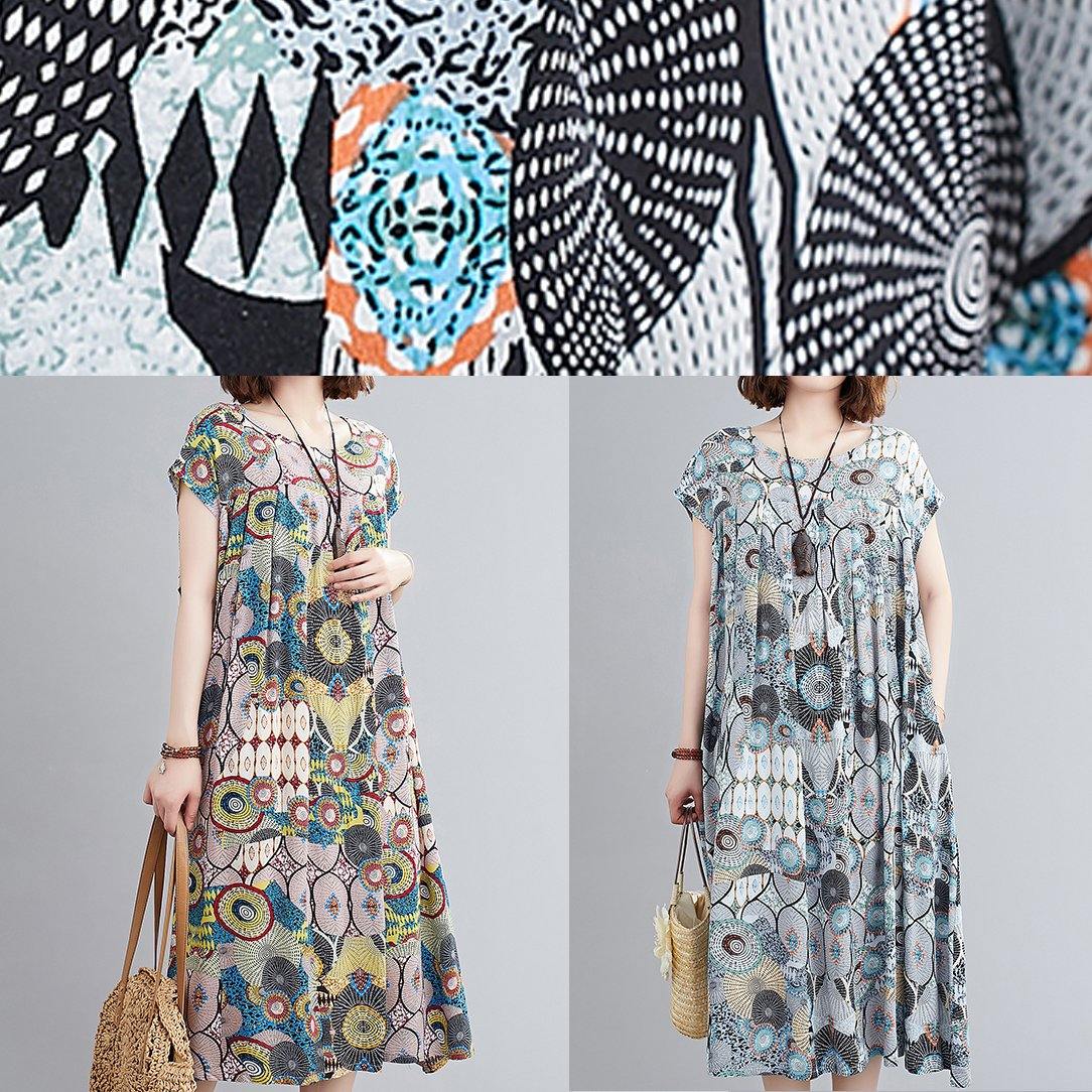 O Neck Cinched Summer Clothes Inspiration Blue Print Dresses