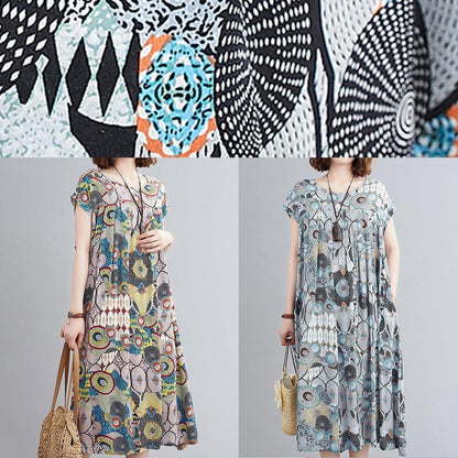 O Neck Cinched Summer Clothes Inspiration Blue Print Dresses