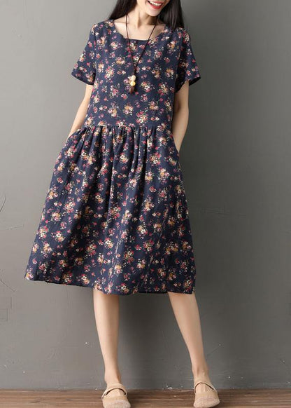 Print Cotton Clothes Indian Sewing Navy Oversized Dresses Summer