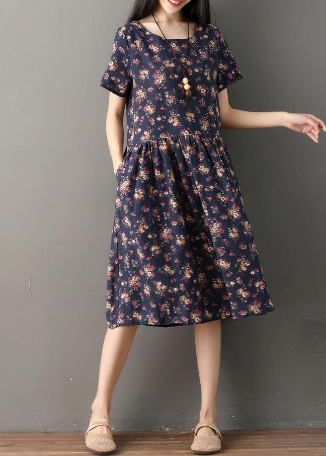 Print Cotton Clothes Indian Sewing Navy Oversized Dresses Summer
