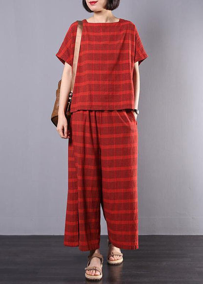 Red Plaid Cotton Pakistani Design Split Two Piece Suit