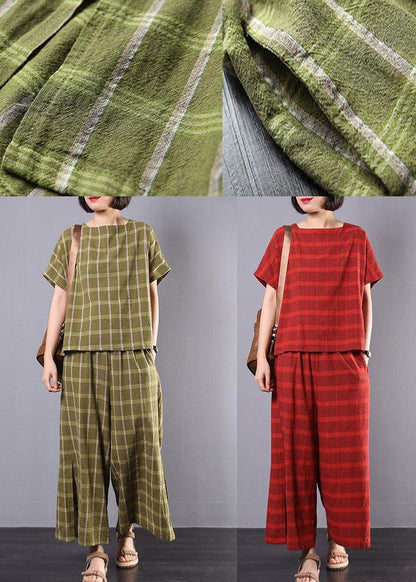 Red Plaid Cotton Pakistani Design Split Two Piece Suit