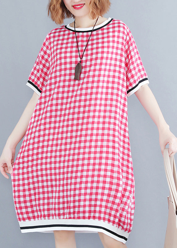 Red Plaid Cotton Clothes 18th Century Tutorials O Neck Midi Summer Dress