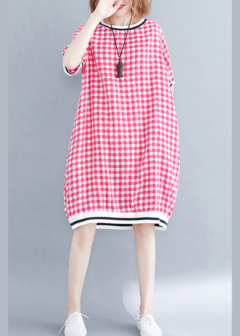 Red Plaid Cotton Clothes 18th Century Tutorials O Neck Midi Summer Dress