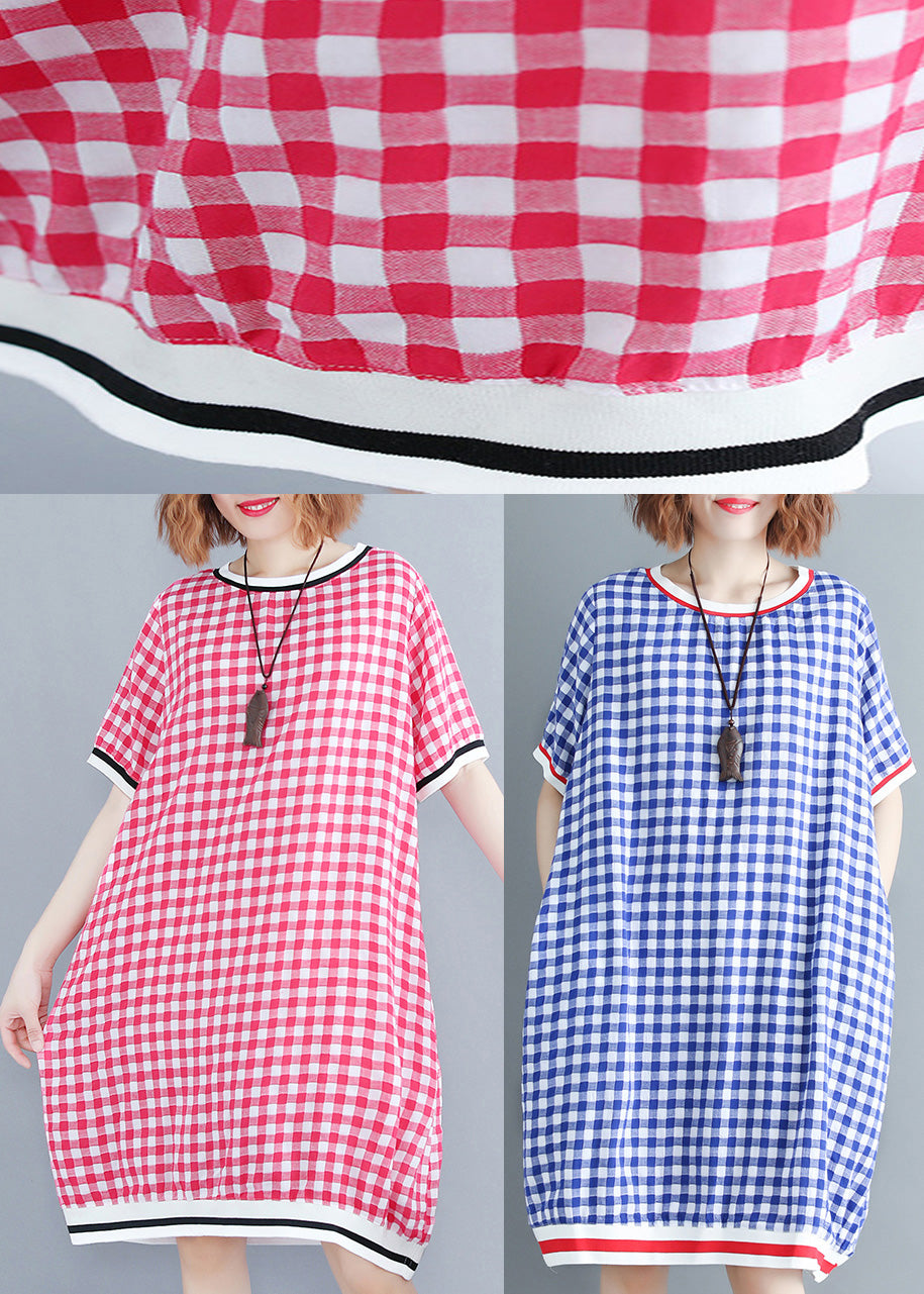 Red Plaid Cotton Clothes 18th Century Tutorials O Neck Midi Summer Dress