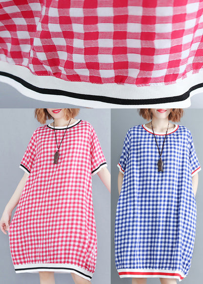 Red Plaid Cotton Clothes 18th Century Tutorials O Neck Midi Summer Dress