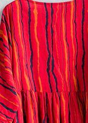 Red Striped Linen Cotton Robes O Neck Large Hem Traveling Summer Dresses