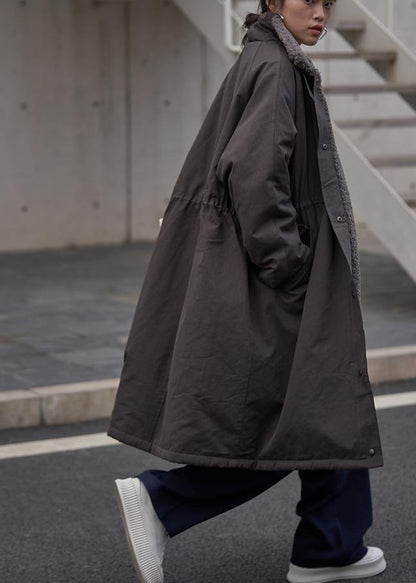 Stand Collar Drawstring Clothes for Gray Chocolate Daily Outwear