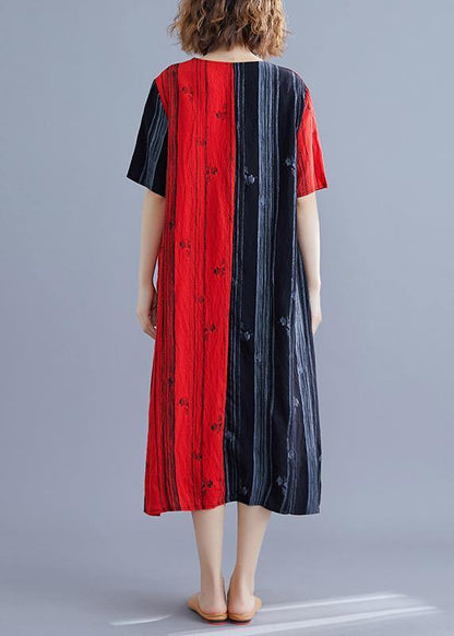 V Neck Patchwork Tunic Dress Runway Red Maxi Dresses Summer