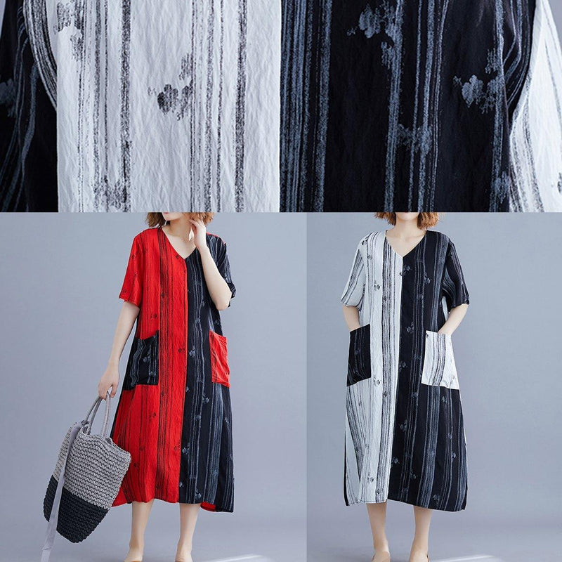 V Neck Patchwork Tunic Dress Runway Red Maxi Dresses Summer