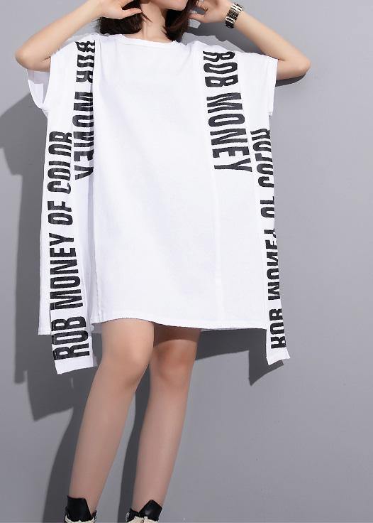White Cotton Crane Tops Alphabet Prints Tunic Summer Shirts
