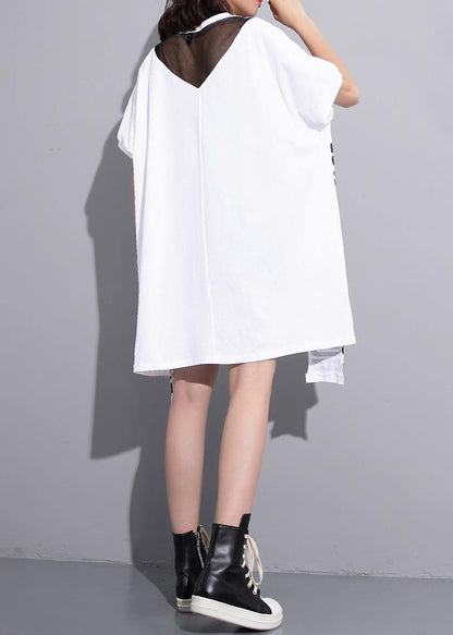 White Cotton Crane Tops Alphabet Prints Tunic Summer Shirts