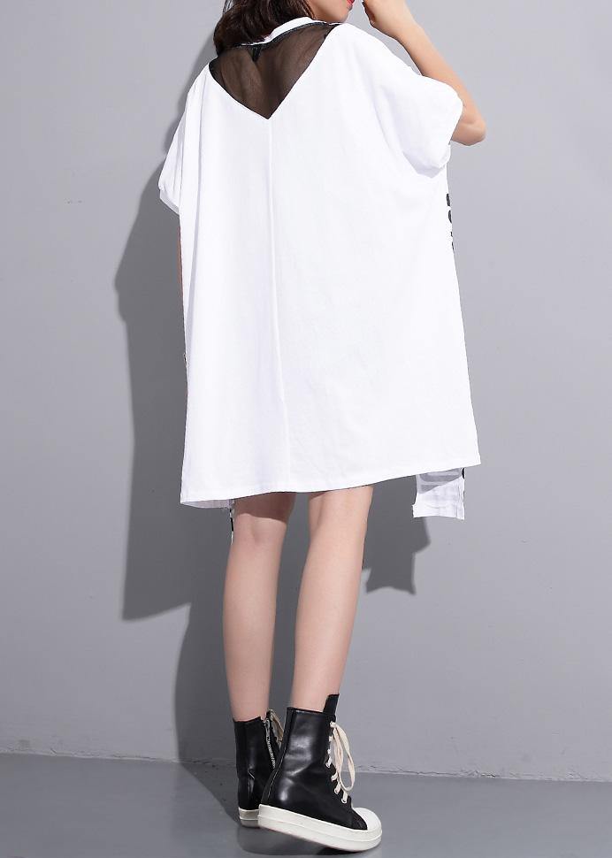 White Cotton Crane Tops Alphabet Prints Tunic Summer Shirts