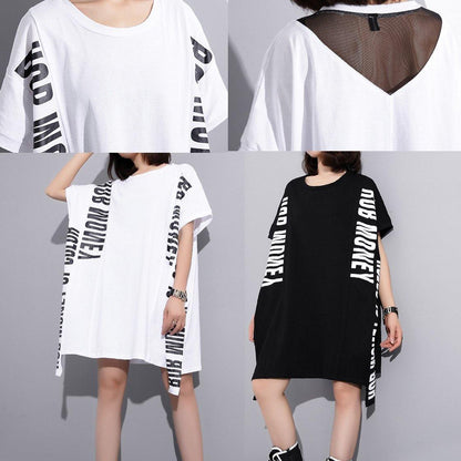 White Cotton Crane Tops Alphabet Prints Tunic Summer Shirts