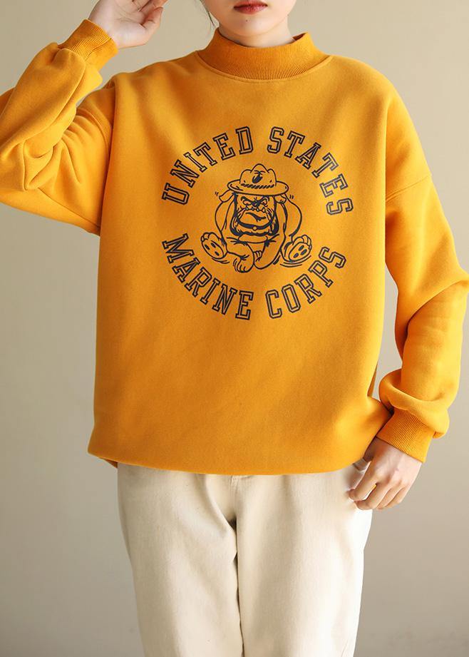 Yellow Cotton Tunics for Half High Neck Oversized Prints Sweatshirt
