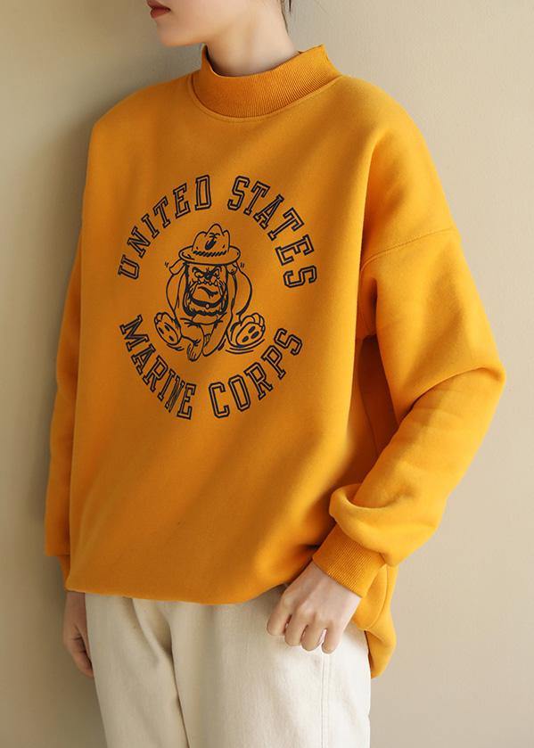 Yellow Cotton Tunics for Half High Neck Oversized Prints Sweatshirt