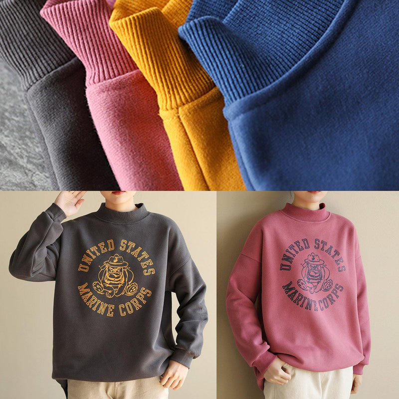 Yellow Cotton Tunics for Half High Neck Oversized Prints Sweatshirt