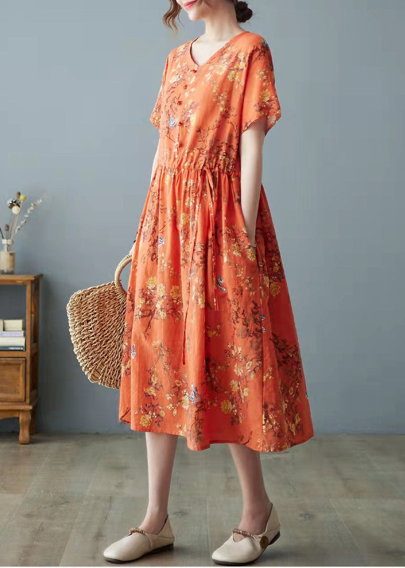 Yellow Leopard Print Bamboo Pockets Print O Neck Dress