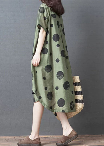 White Dotted Cotton Blend Dresses to Get Cotton Blend Stand Collar Tunic Summer Dresses