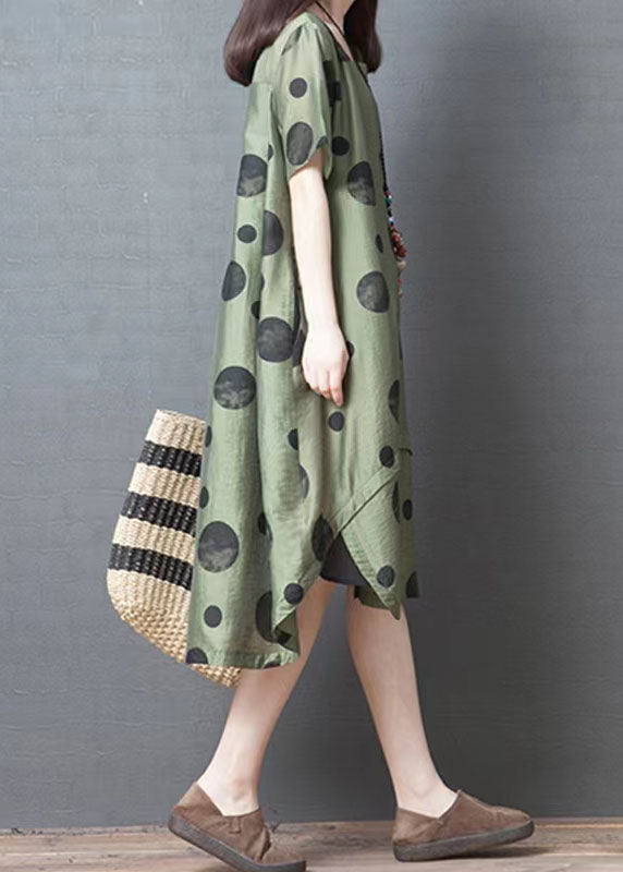 White Dotted Cotton Blend Dresses to Get Cotton Blend Stand Collar Tunic Summer Dresses