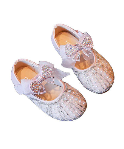 Beige Baby Princess Shoes Bow Zircon Nail Bead
