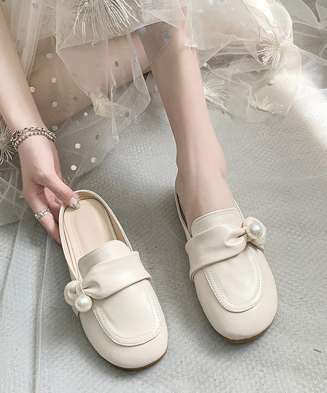 Beige Bow Splicing Comfy Slide Sandals