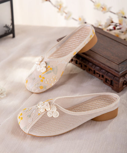 Beige Embroideried Slide Sandals Tulle Splicing