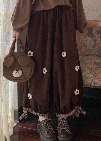 Beige Lace Up Corduroy Wide Leg Pants High Waist