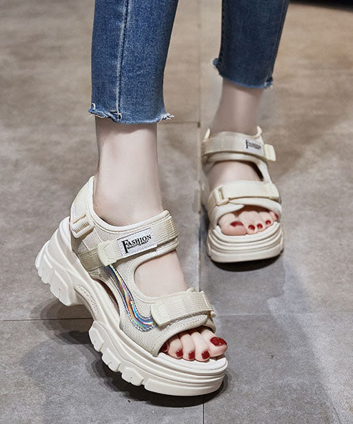 Beige Platform Cotton Fabric Splicing Sandals Peep Toe