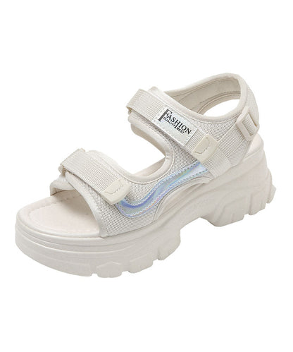 Beige Platform Cotton Fabric Splicing Sandals Peep Toe