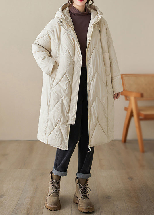 Beige Pockets Fine Cotton Filled Parkaer Zip Up Winter