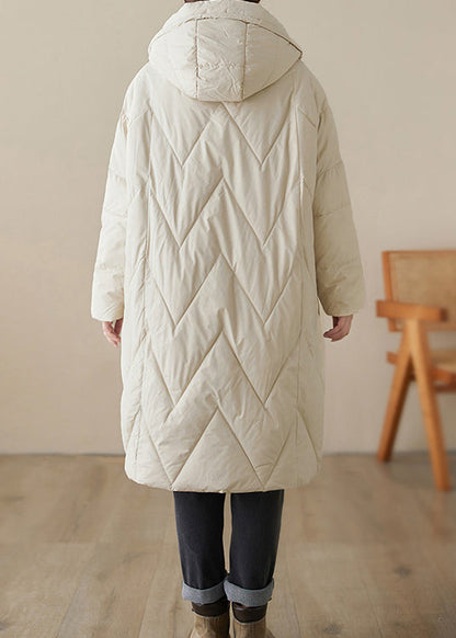 Beige Pockets Fine Cotton Filled Parkaer Zip Up Winter