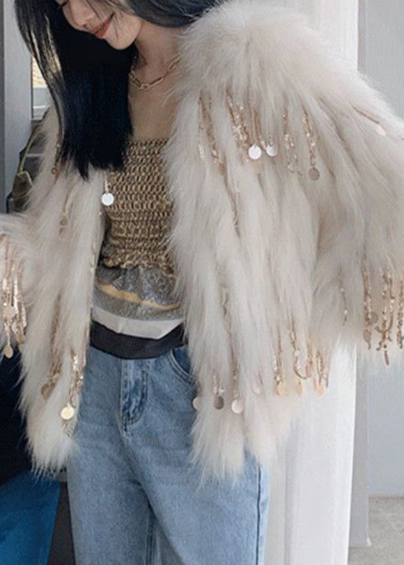 Beige Faux Leather and Fur Coats Winter