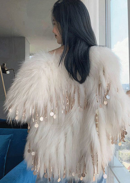 Beige Faux Leather and Fur Coats Winter