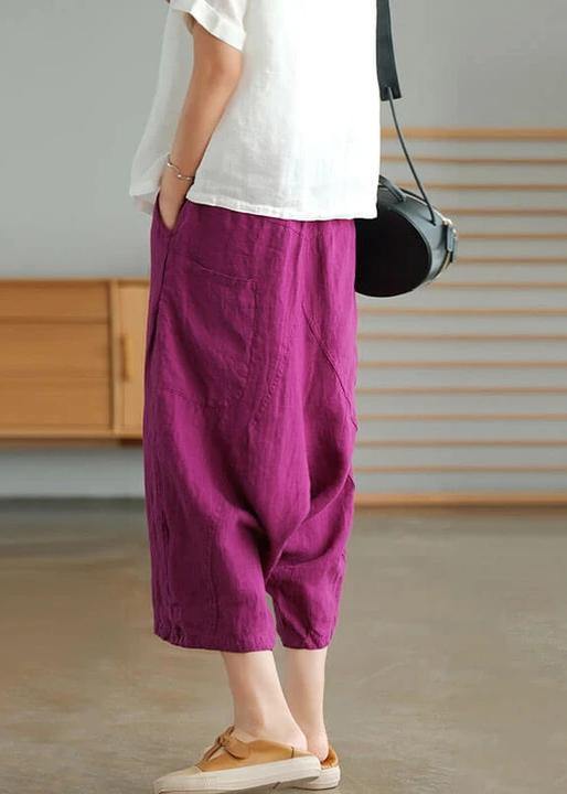 Red Geometry Color Linen Pocket Pants