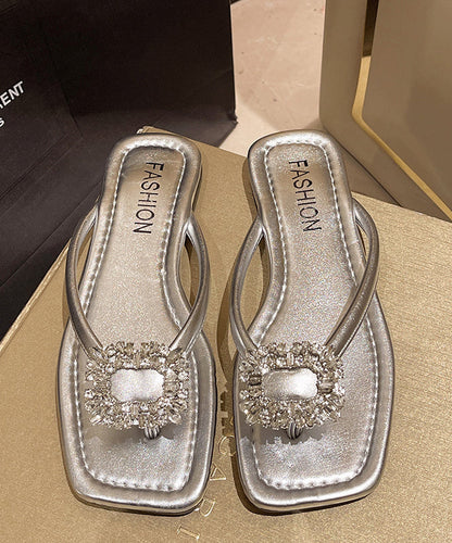 Beige Zircon Versatile Splicing Flip Flops