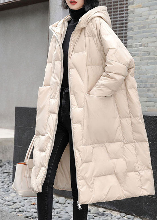 Beige Warm Duck Down Coat Zip Up Winter