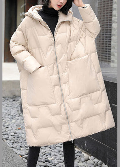 Beige Warm Duck Down Coat Zip Up Winter