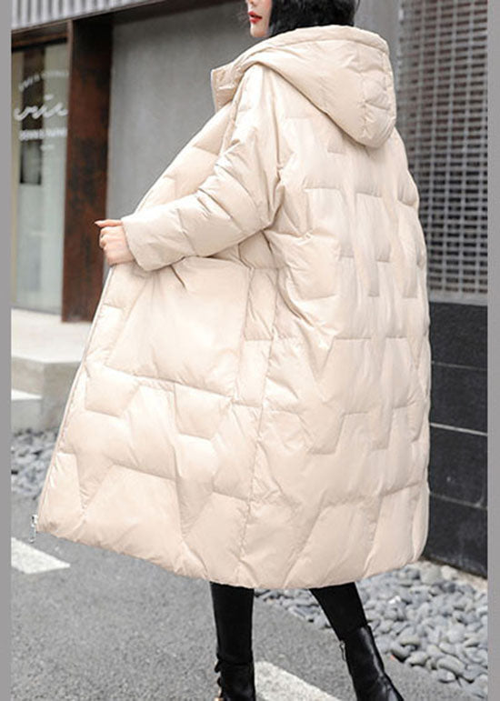 Beige Warm Duck Down Coat Zip Up Winter