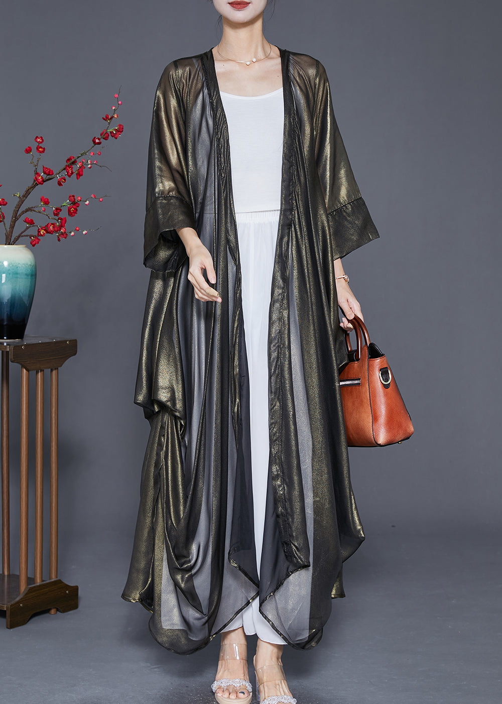 Blaackish Green Silk Upf 50+ Cardigan Oversized Summer