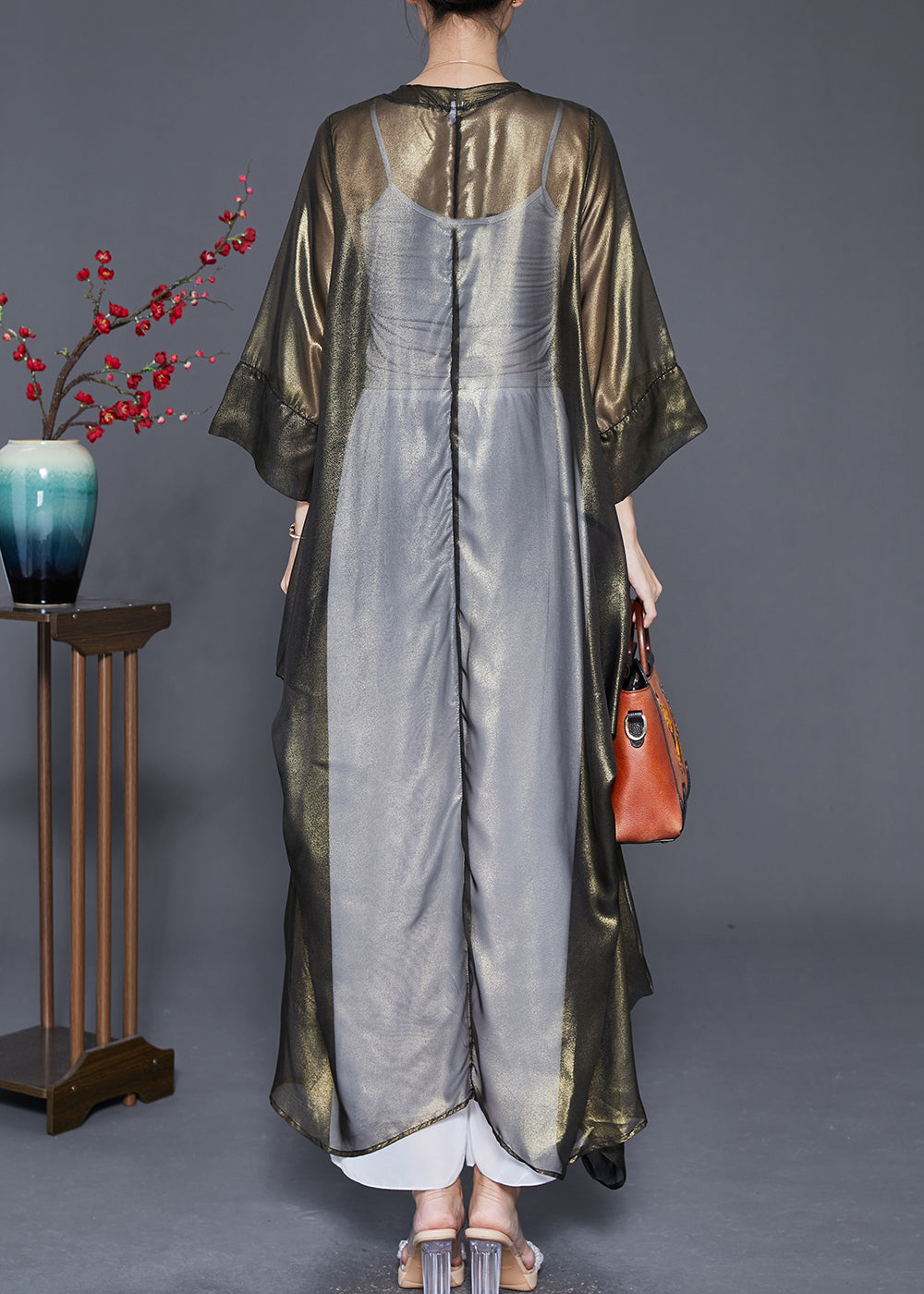Blaackish Green Silk Upf 50+ Cardigan Oversized Summer