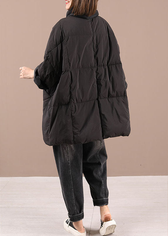 Black Bow Pockets Zippered Winter Cotton Blend Coat Long Sleeve